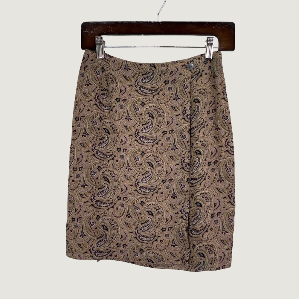 Charter Club Paisley Wrap Skirt 4P Brown Boho Dark‎ Academia Petite Mini Skirt